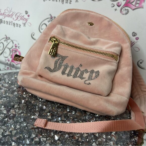 Juicy Couture backpack pink rhinestone bling logo  Velvet Bag purse brand new main image 5